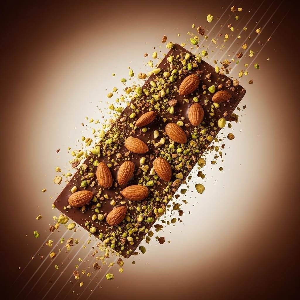 donkere-chocoladereep-met-amandel-en-pistache-dynamisch-ai-productfoto-productfotoai