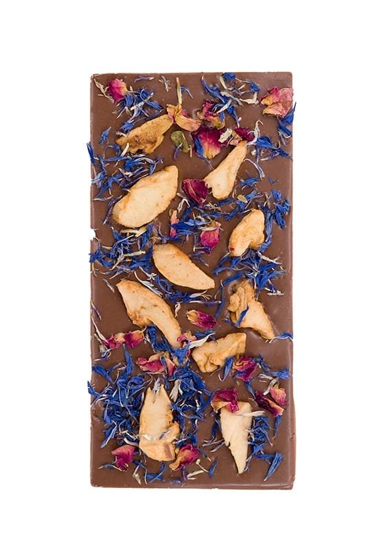 reep melk met roze en bloemen en appel-zonder