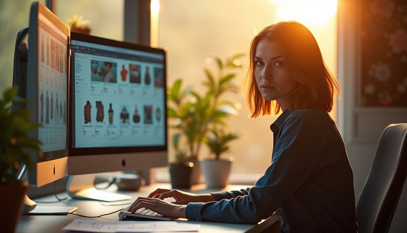 Een vrouw werkt geconcentreerd aan haar bureau in een moderne kantooromgeving.