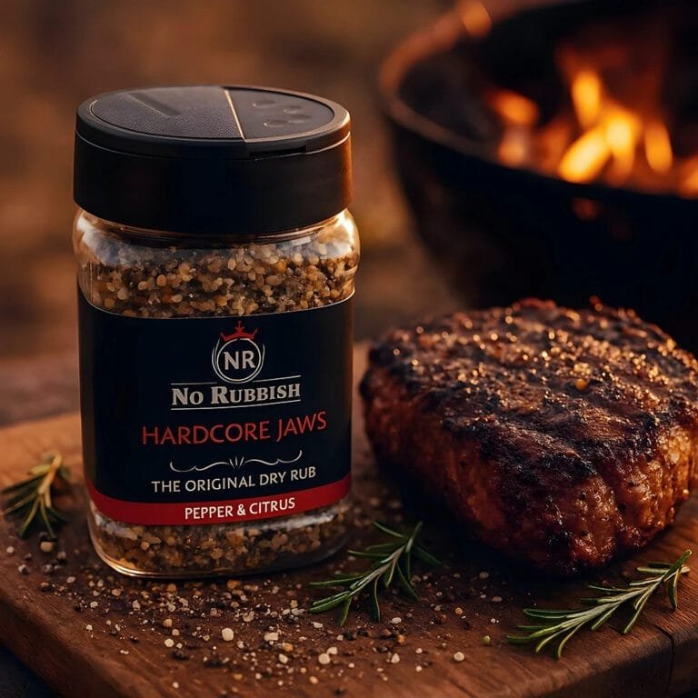 bbq-kruidenmix-no-rubbish-hardcore-jaws-peper-citroen-met-gegrild-vlees-ai-productfoto-productfotoai