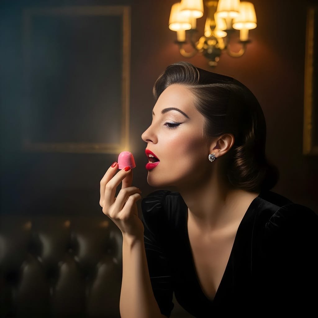 bonbon-met-model-vintage-luxueuze-sfeer-ai-productfoto-productfotoai