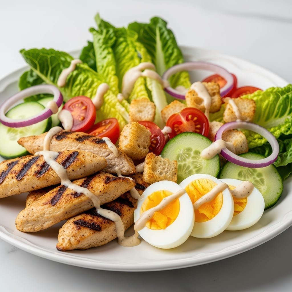 caesar-salade-met-gegrilde-kip-ei-en-croutons-foodfotografie-ai-productfoto-productfotoai