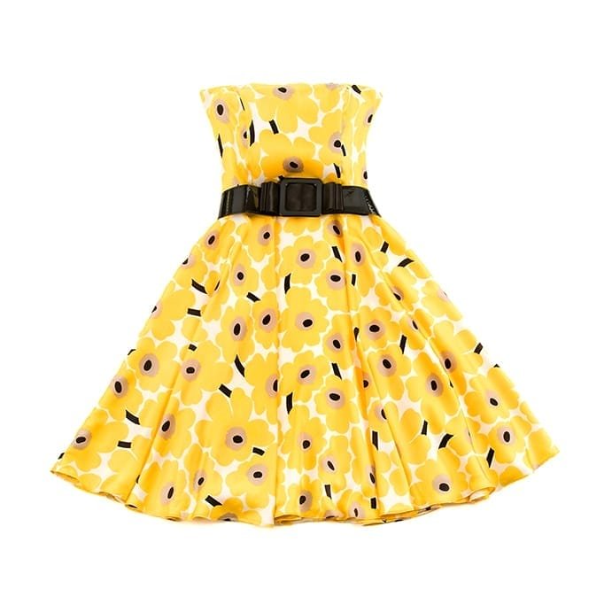 Flowery evase bateau yellow dress