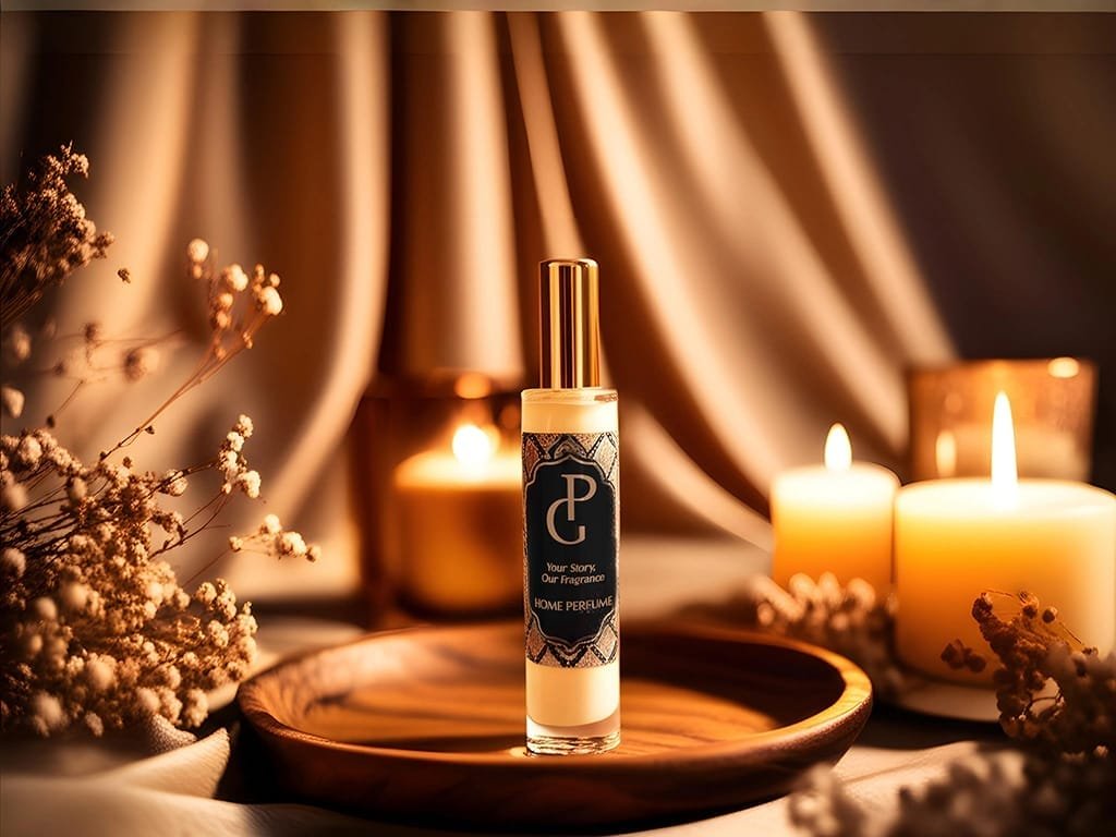 huisparfum-pc-home-perfume-luxueuze-setting-met-kaarsen-en-droogbloemen-ai-productfoto-productfotoai