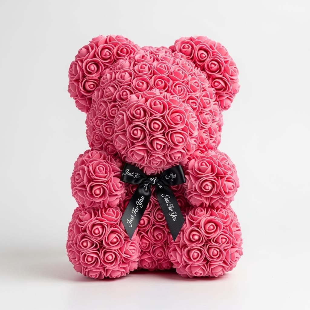 rozenbeer-blauw-met-lint-decoratief-cadeau-valentijnsdag-verjaardag-ai-productfoto-productfotoai Roze