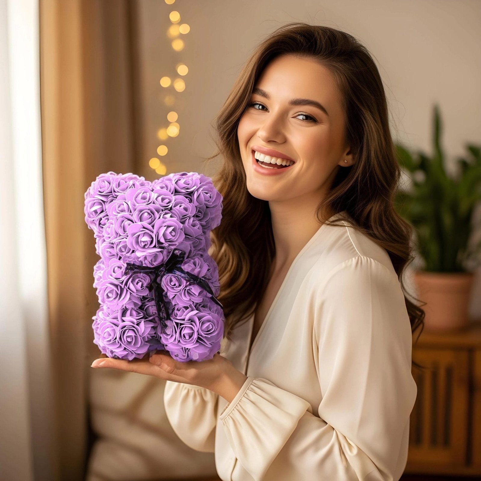 vrouw-met-paarse-rozenbeer-cadeauverpakking-valentijn-moederdag-ai-lifestylefoto-productfotoai