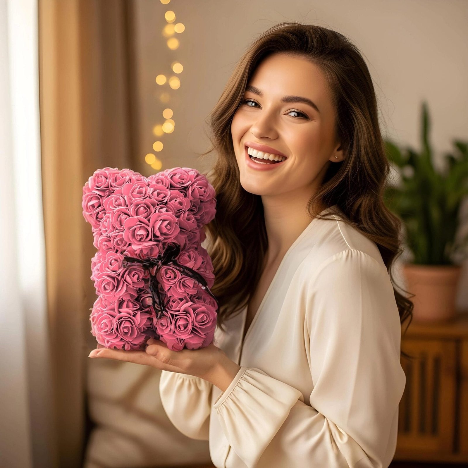 vrouw-met-roze-rozenbeer-cadeauverpakking-valentijn-moederdag-ai-lifestylefoto-productfotoai