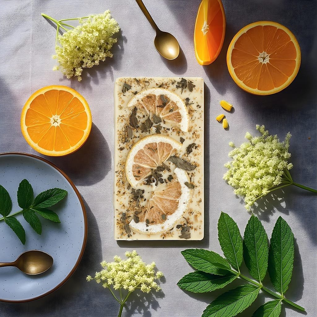 witte-chocoladereep-met-sinaasappel-en-kruiden-zomerse-styling-ai-productfoto-productfotoai