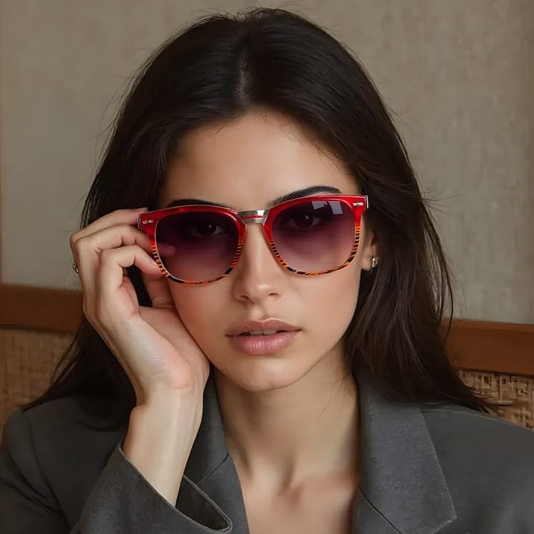 zonnebrillenmode-damesportret-met-rood-oranje-bril-ai-productfoto-productfotoai