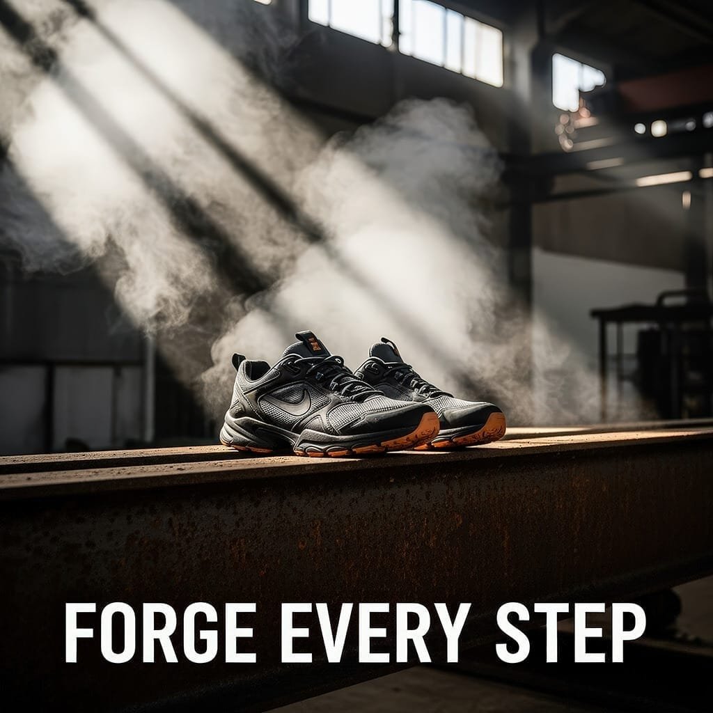 zwarte-sportschoenen-op-staalbalk-met-rook-industriele-ai-productfoto-productfotoai zwarte-sportschoenen-op-staalbalk-met-rook-industriele-ai-productfoto-productfotoai