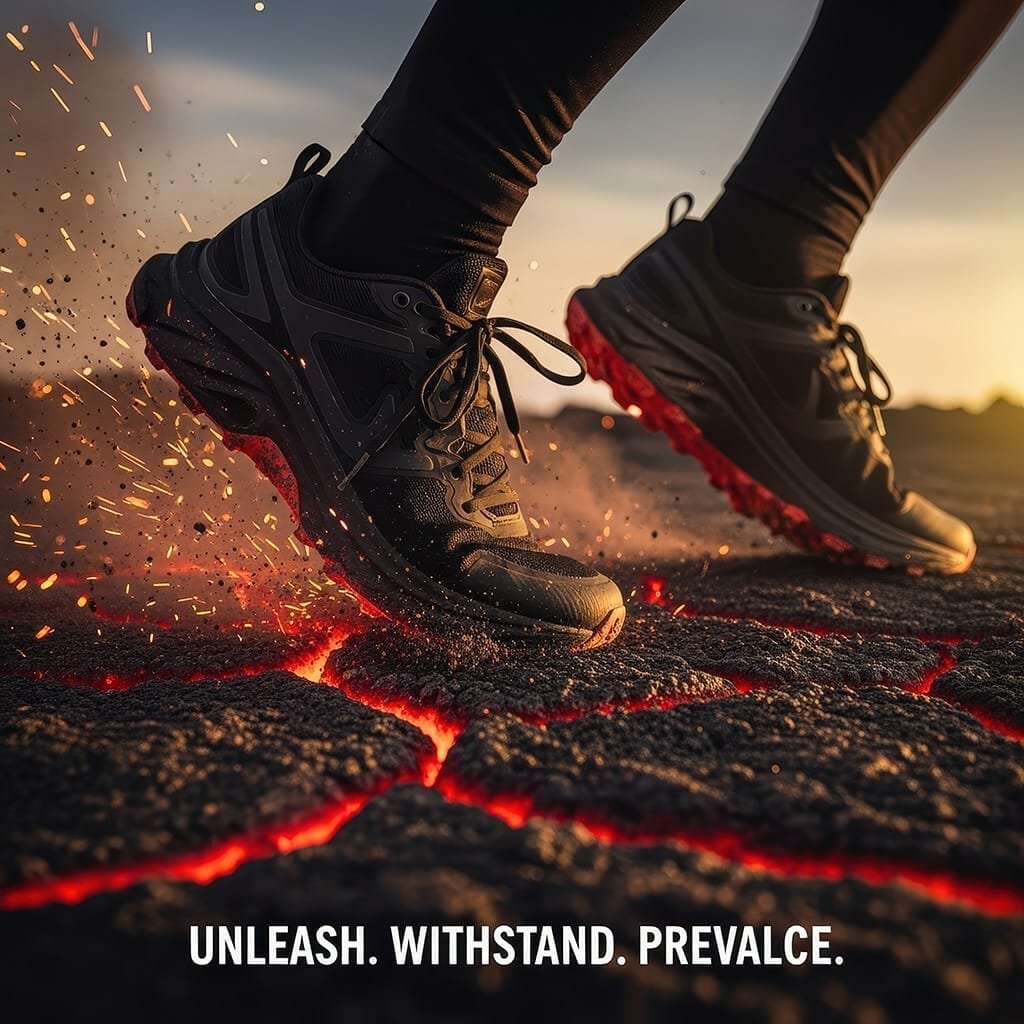 zwarte-trailrunningschoenen-op-lavagrond-met-vonken-ai-productfoto-productfotoai zwarte-trailrunningschoenen-op-lavagrond-met-vonken-ai-productfoto-productfotoai