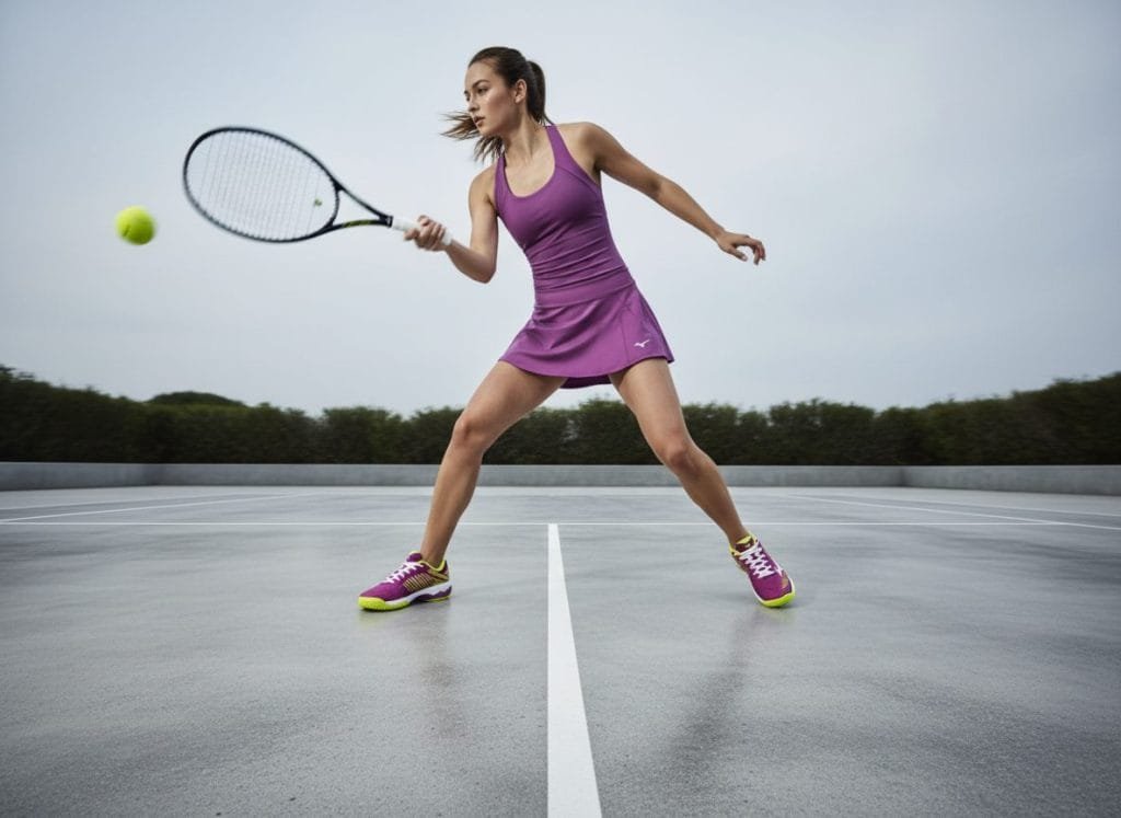 Optimale prestaties en stijl op de tennisbaan met Mizuno, vastgelegd door ProductFotoAI.
