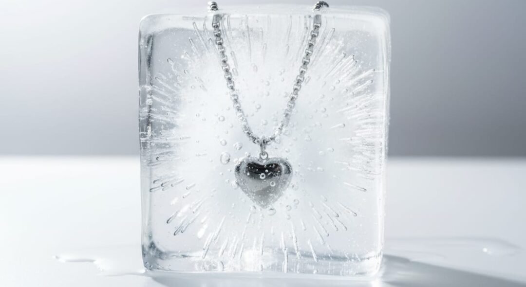 Ketting met hartje in bevroren ijs__the-silver-heart-necklace-is-frozen-within-a-clear__71778